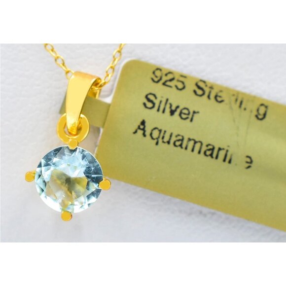 Created 1.06 Cts Aquamarine Solitaire Pendant Necklace 14k Gold Plated - Picture 1 of 5